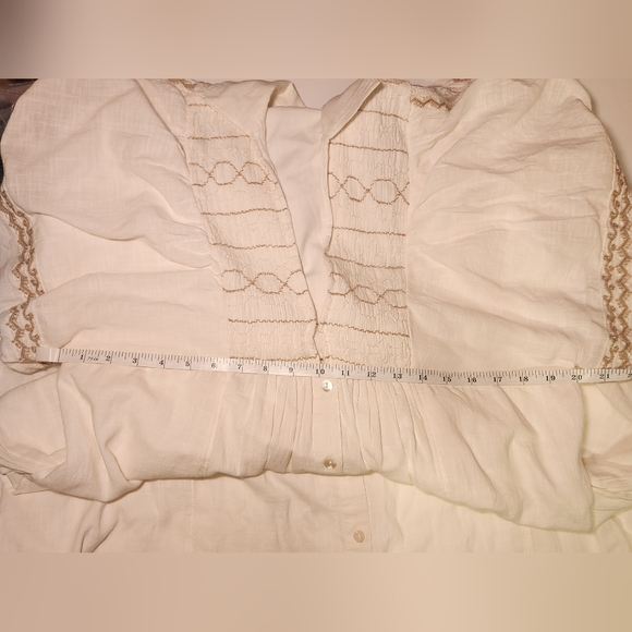 FREE PEOPLE Ivory Samantha Embroidered Maxi Cotton Shirt-Dress Billowy Sleeve L - Picture 11 of 11